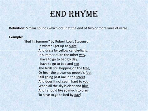 what is an end rhyme in poetry and how does it contribute to the overall sound of a poem